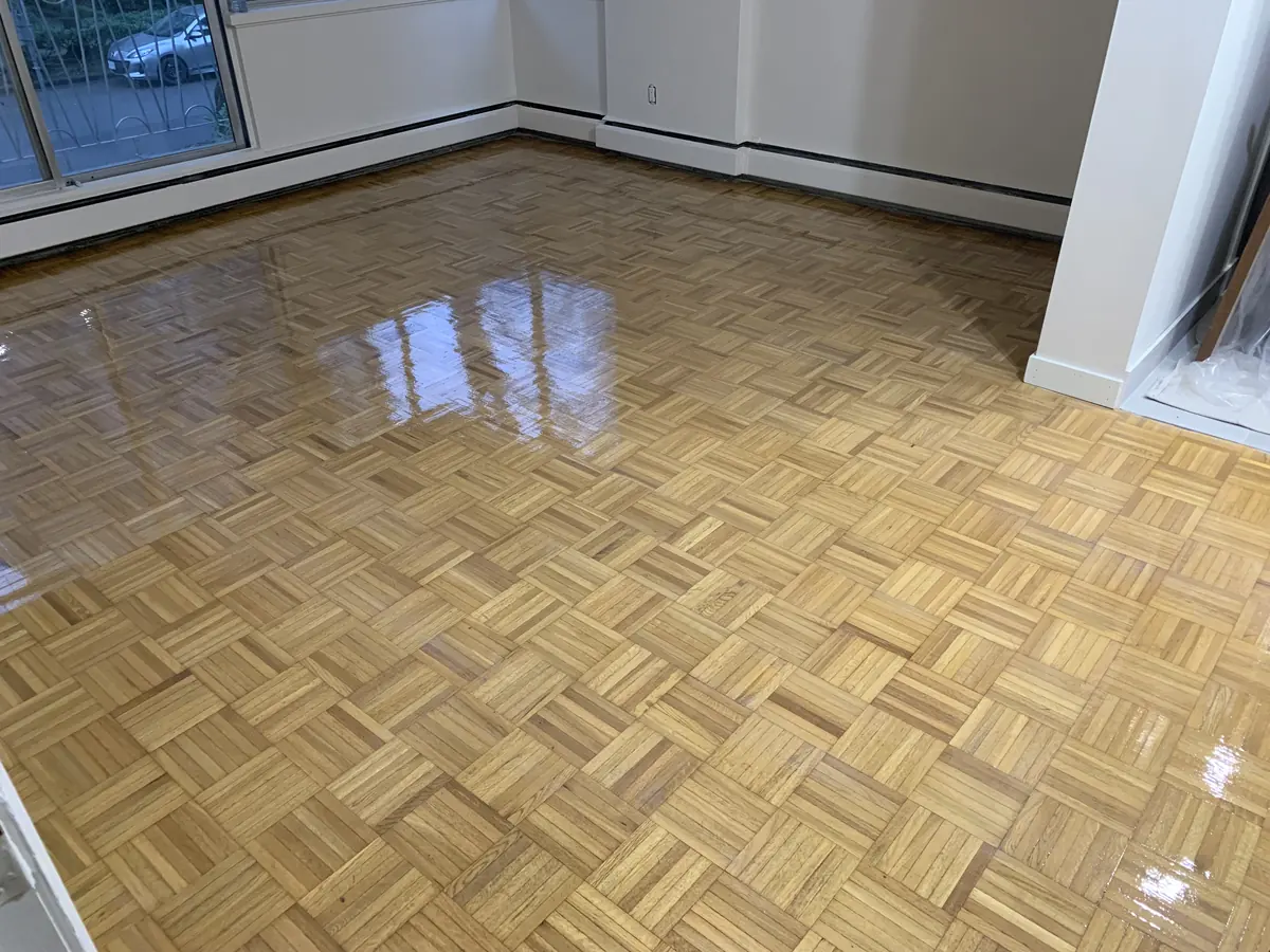 Apartment living room floor after refinishing