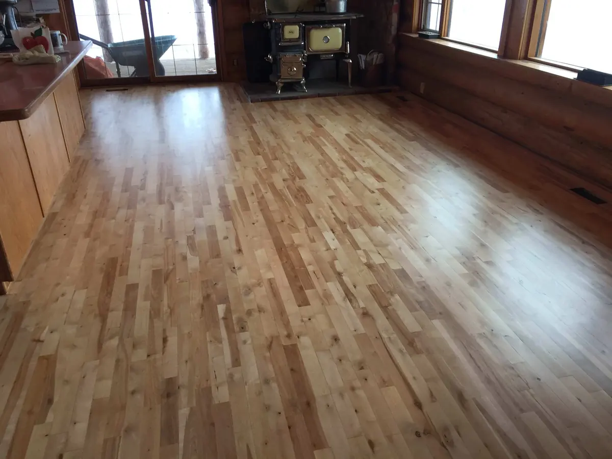The same cabin floor after sanding and sealing